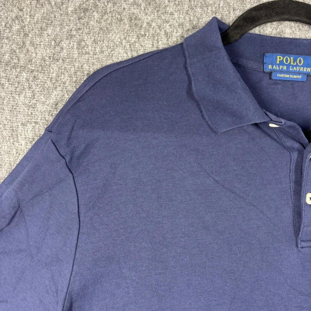 Polo Ralph Lauren Mens XL Custom Slim Fit Navy Blue flesh pony Polo Shirt